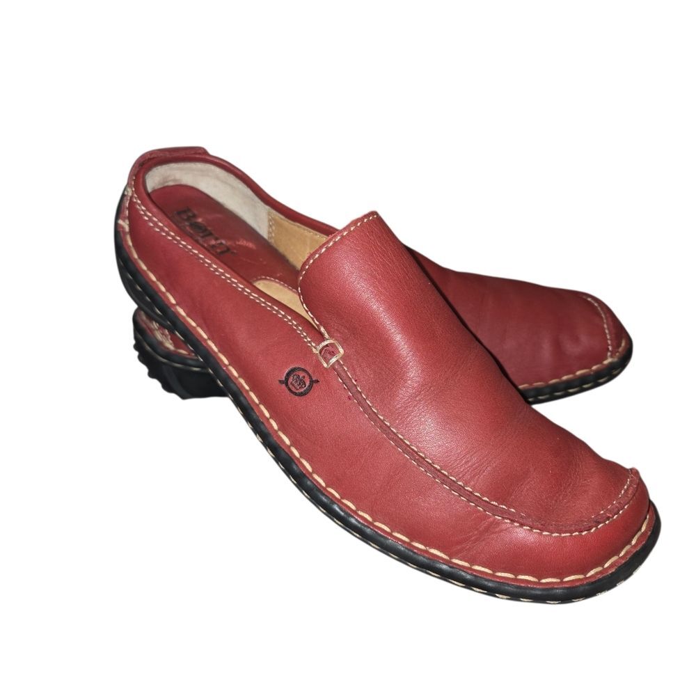 Born Red Leather Loafer Clogs Driving Shoes Size 8